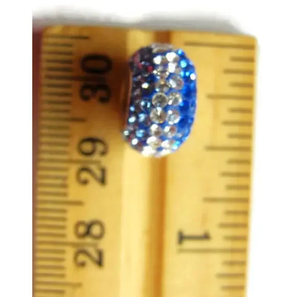 Bead Spacer Blue White Simulated Cubic Zirconia Vintage Sterling Silver 925 - Picture 7 of 10